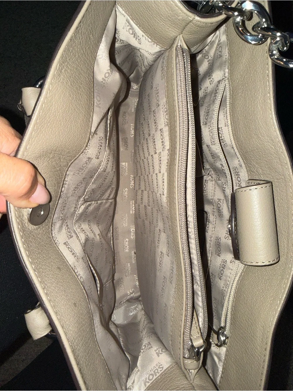Michael Kors Taupe Leather Satchel with Silver Hardware